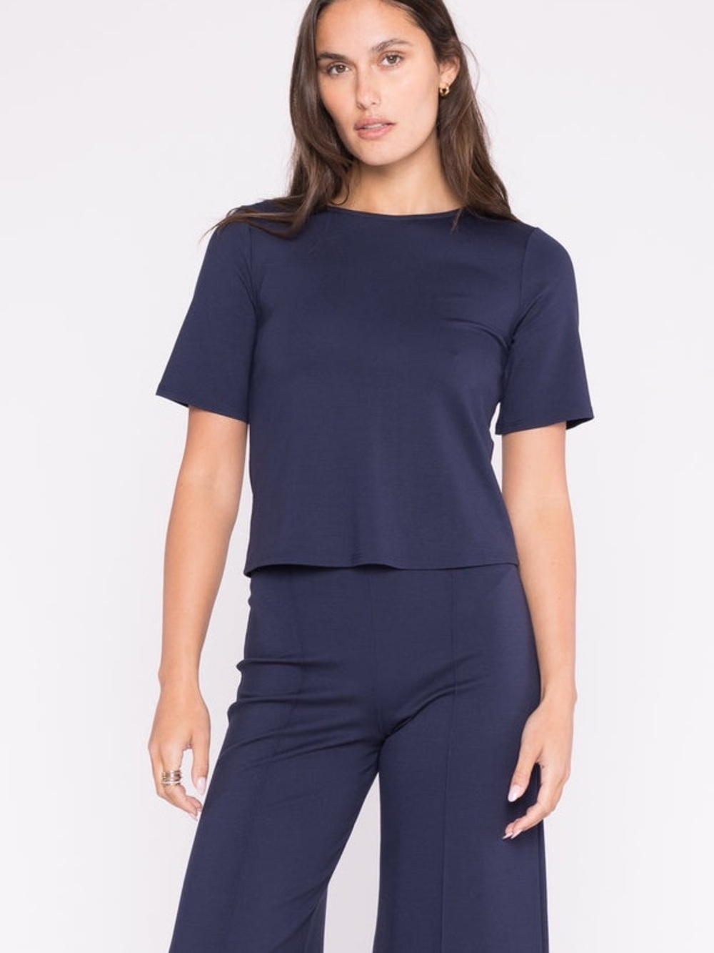 Ripley Rader NAVY PONTE KNIT SHORT SLEEVE TOP WOMENS SIZE 1+ NWT